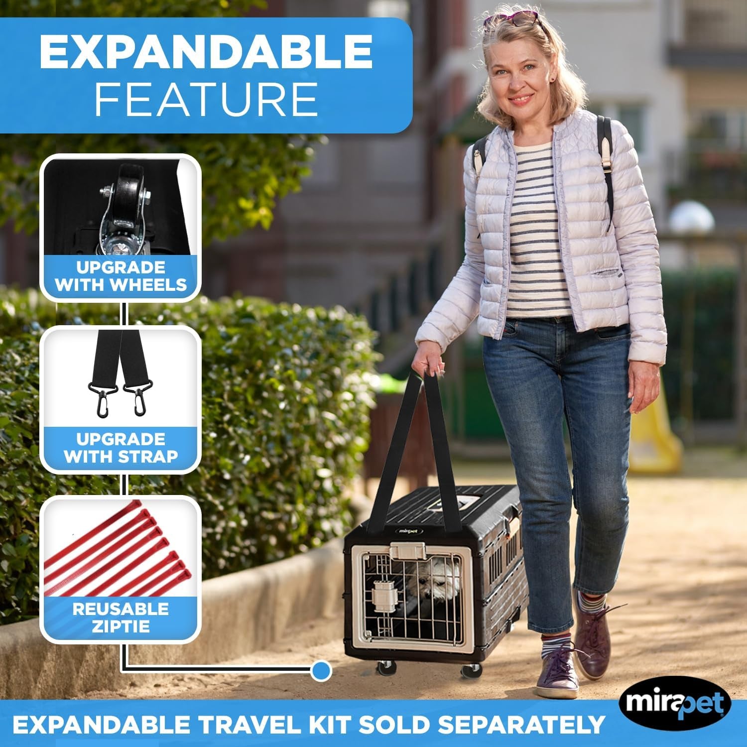 USA Pet Carrier & Crate 21'' - Premium Collapsible Design for Cats and Dogs - Portable Kennel for Small Pets - Indoor/Outdoor - 360-Degree Ventilation & Hard Plastic Wall Protection