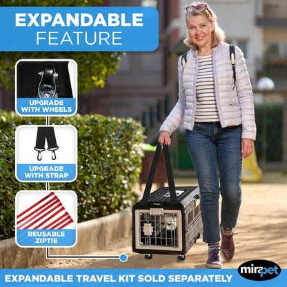 USA Pet Carrier & Crate 21'' - Premium Collapsible Design for Cats and Dogs - Portable Kennel for Small Pets - Indoor/Outdoor - 360-Degree Ventilation & Hard Plastic Wall Protection