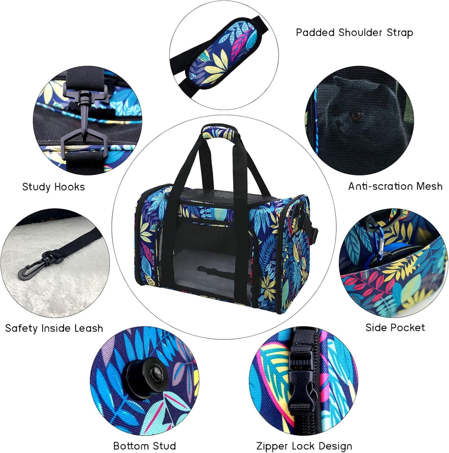 Cat Carrier Dog Carrier for Small Medium Cats Dogs, Airline Approved Pet Carrier, Portable Travel Carrier for Kitten Puppies, Cat Bag with Locking Safety Zippers