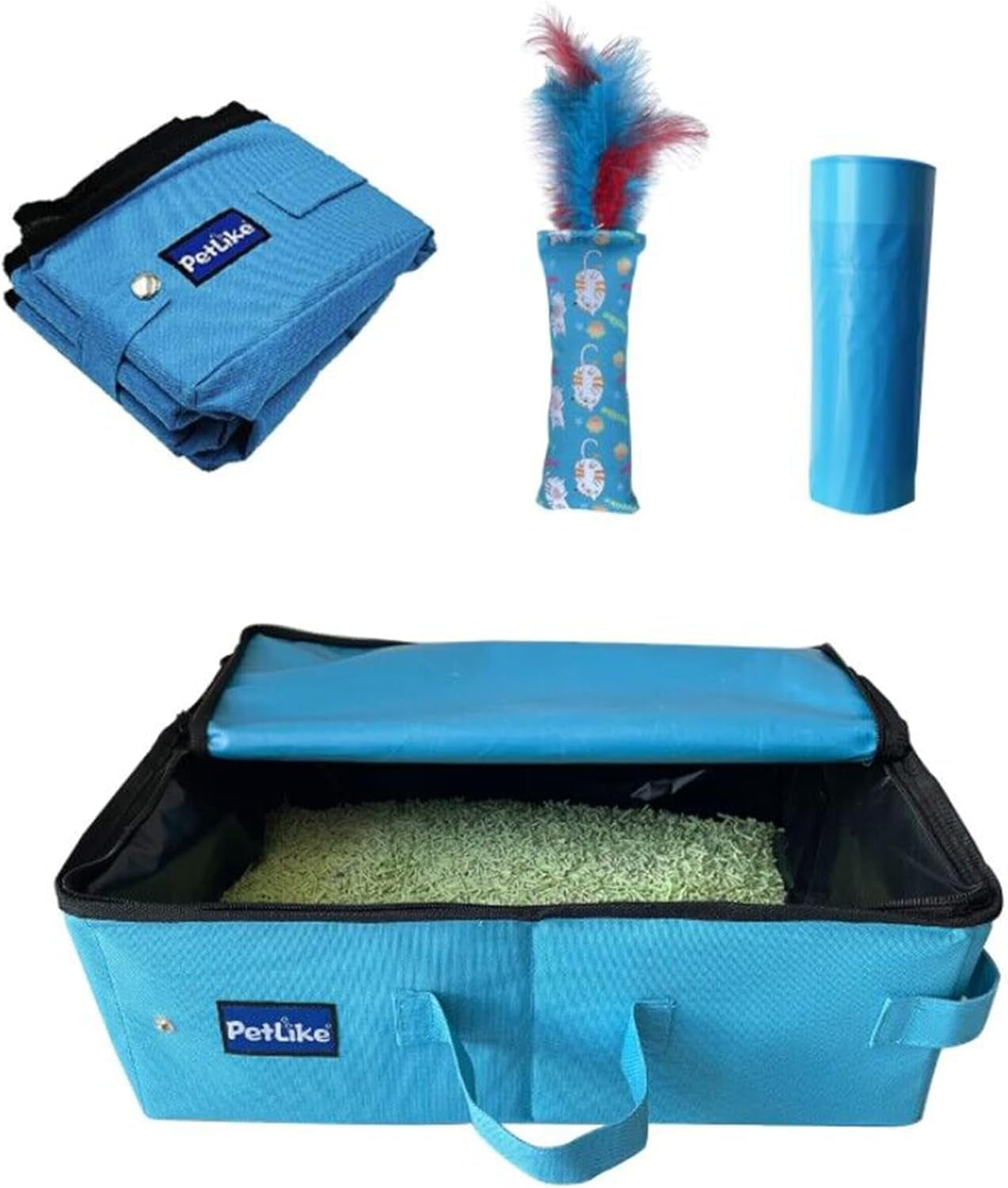 Petlike Travel Cat Litter Box, Leak-Proof Portable Litter Box, Collapsible Toilet Tray Carrier for Small Medium Cats (Medium, Black)