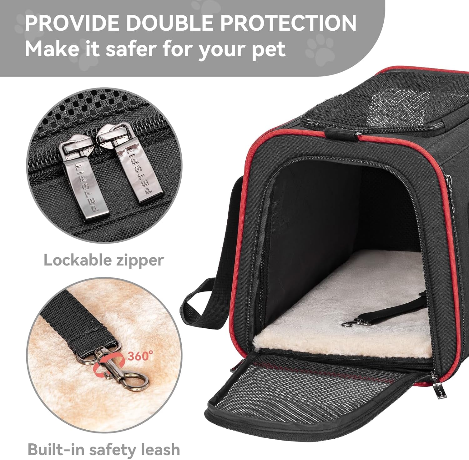 Expandable Dog Carrier Large Cat Carrier, Soft-Sided Portable Collapsible Pet Travel Carrier for Kittens, Puppies or Small Animals, 19 X12X12 Inches, Black