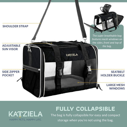 Deluxe Quilted Airline Approved Pet Dog & Cat Carrier for Airplane Travel - by  (Medium, Black)