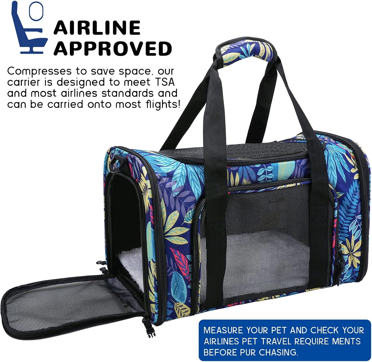 Cat Carrier Dog Carrier for Small Medium Cats Dogs, Airline Approved Pet Carrier, Portable Travel Carrier for Kitten Puppies, Cat Bag with Locking Safety Zippers