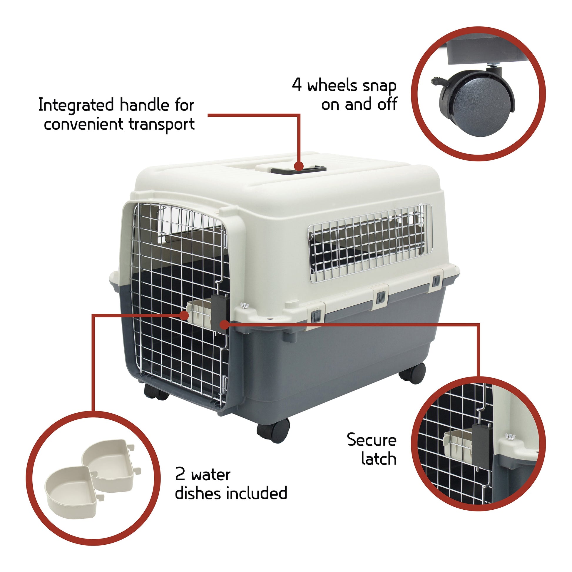 Airline Approved Plastic Dog Kennel with Wheels, Medium