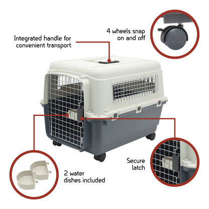 Airline Approved Plastic Dog Kennel with Wheels, Medium