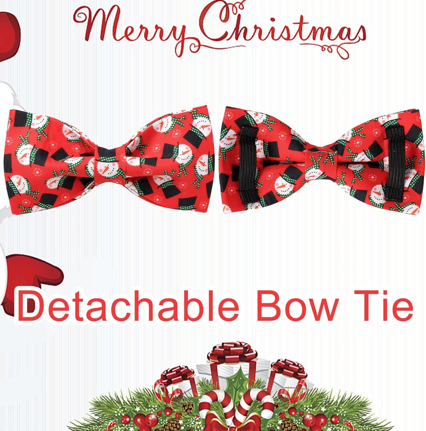 Christmas Dog Collar with Bow Tie, Christmas Collar for Puppy Girl Boy Dog or Cat, Bowtie Dogs Collars with Durable Metal Buckle, Cute Pet Collars, M