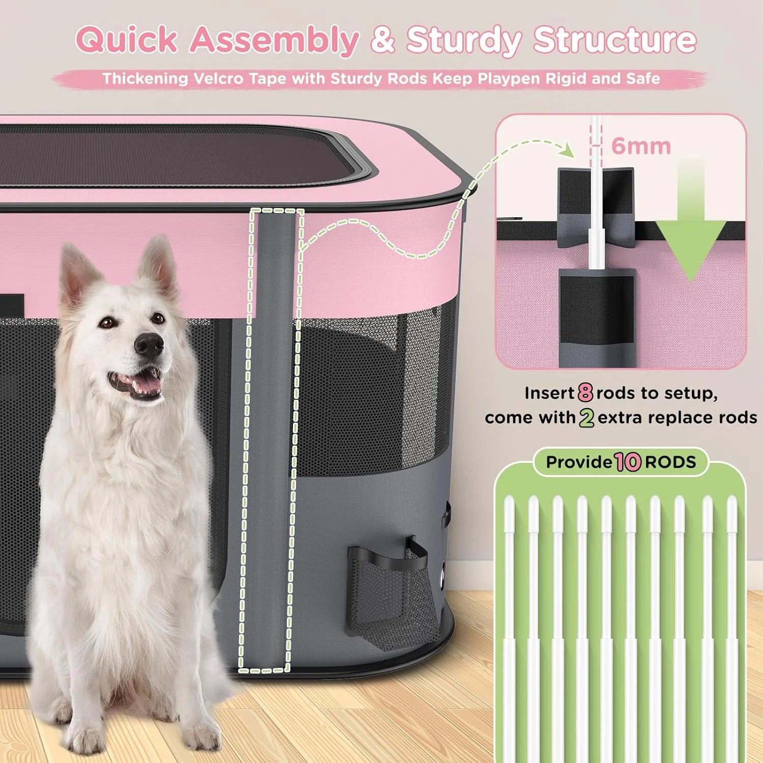 Pet Playpen for Dog Cat Rabbit, Portable Foldable Exercise Pen Tent, Breathable Shade Cover, Indoor Outdoor Travel Use