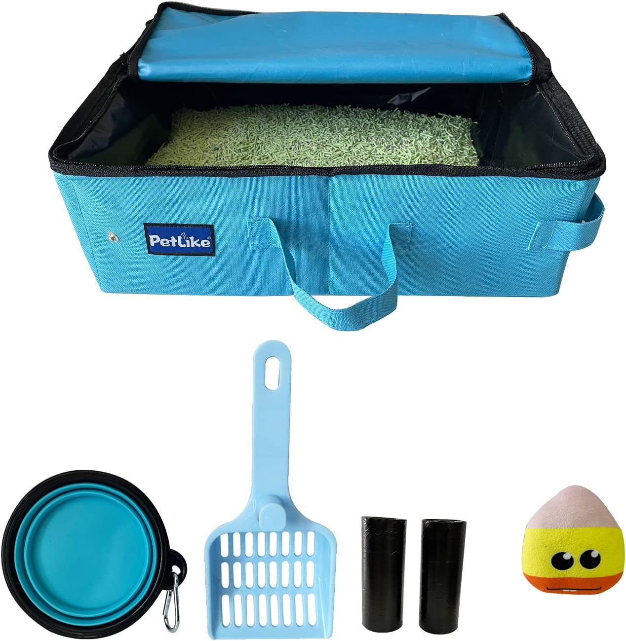 Petlike Travel Cat Litter Box, Leak-Proof Portable Litter Box, Collapsible Toilet Tray Carrier for Small Medium Cats (Medium, Black)