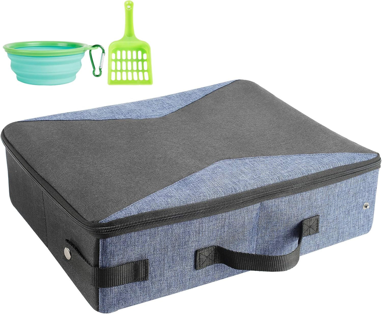 Hicaptain Portable Litter Box for Cats, Cat Travel Litter Box with Lid and Handle Standard Portable Collapsible Litter Carrier for Cat (M,Black/Gray)