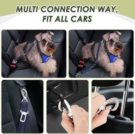 Dog Seat Belt - Adjustable Dog Car Harness for Large, Medium & Small Dogs, Soft Padded & Breathable Mesh Dog Seatbelt with Car Vehicle Connector Strap (Blue Double Clip, Medium)